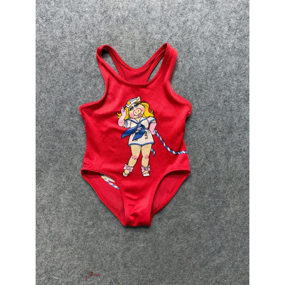 Vintage 1980 Danskin Miss Piggy Sailor Red One Piece Swimsuit Girls 3T Muppets